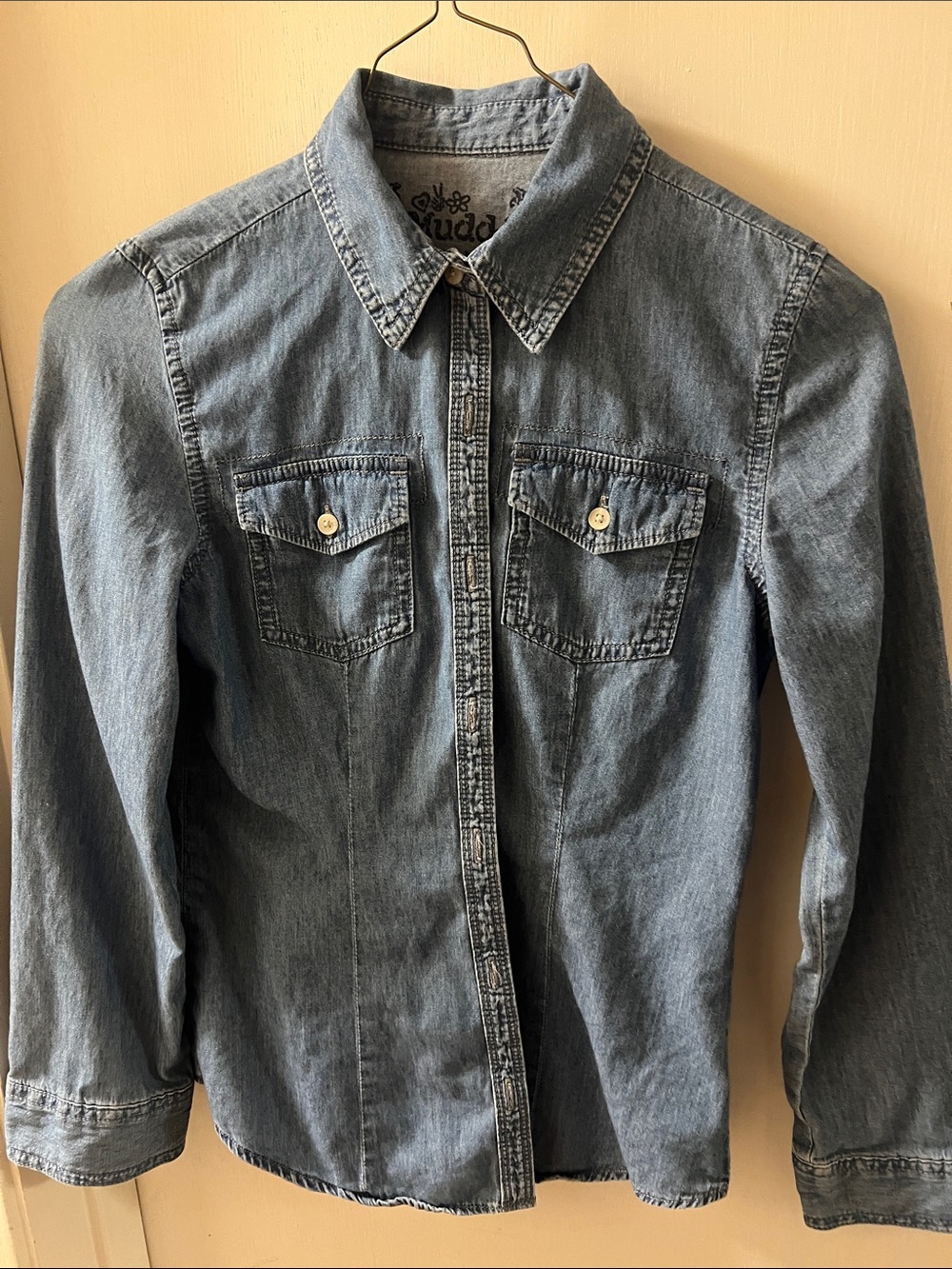 Mudd Girls' Light Blue Denim Button-Down Shirt